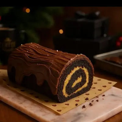 Brownie Yule Log with Coconut Filling