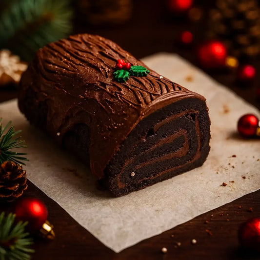 Brownie Yule Log with Chocolate Truffle Filling
